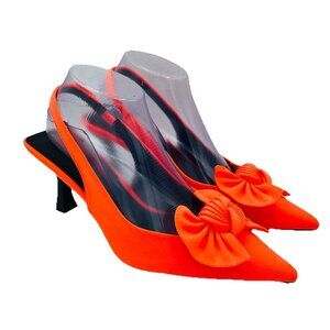 Womens Shoes Size 9 /EU40 Neon Orange Bow Heels Slingback Pointy Toe Sandals